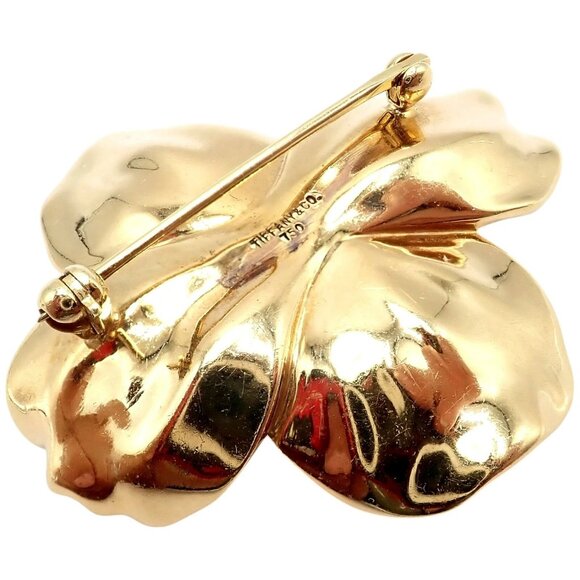 Authentic! Tiffany & Co. 18k Yellow Gold Dogwood Flower Pin Brooch - Picture 5 of 10